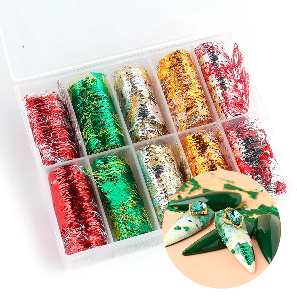 

1 коробка, сетка с сусальным золотом, блестящие украшения для дизайна ногтей, принадлежности для маникюра «сделай сам», легкие прочные аксессуары, женские аксессуары