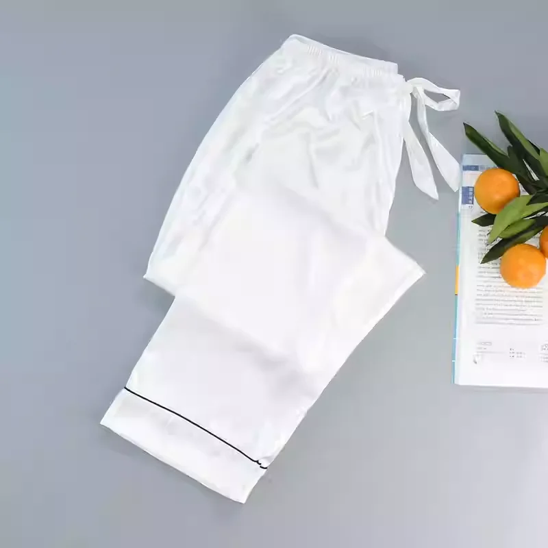 

Женские атласные пижамные штаны, домашняя одежда, штаны для сна, шелковые тонкие брюки, удобные женские пижамы со свободным бантом