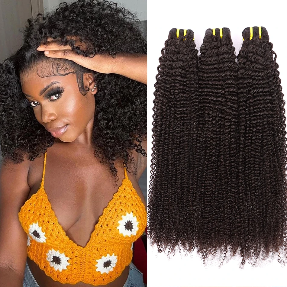 

Yiwigs 10A класс Kinky Curly 100% толстые пришивные пучки человеческих волос 10-30 дюймов Черный 3 комплекта предложений Наращивание необработанных волос