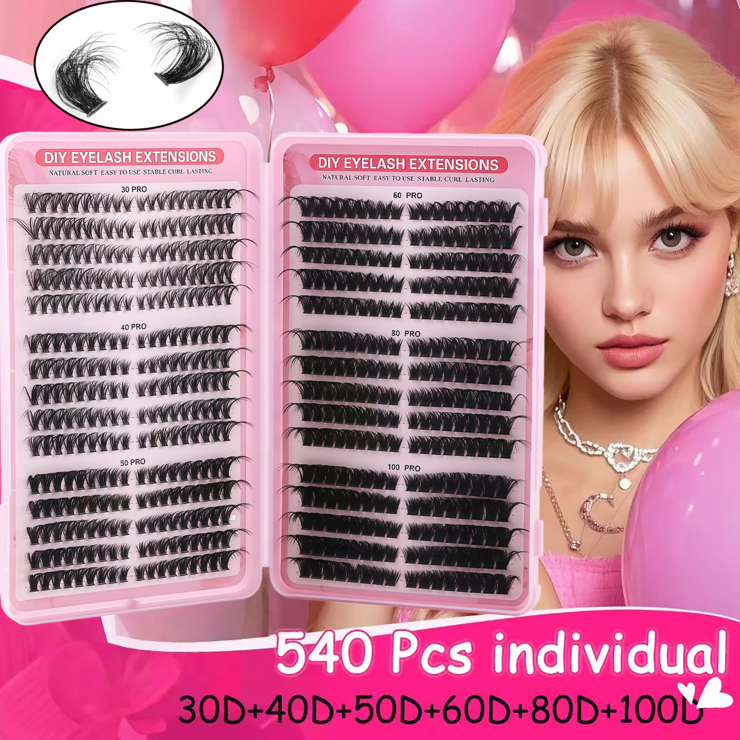 One Box of Eyelash Clusters, 30 Rows of False Eyelashes Extension Set, 30+40+50+60+80+100D Eyelashes, 30P-100PRO