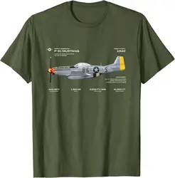 P-51 Mustang WWII Airplane Historic War Bird Fighter T-Shirt Short Sleeve Casual Cotton O-Neck Men Shirts