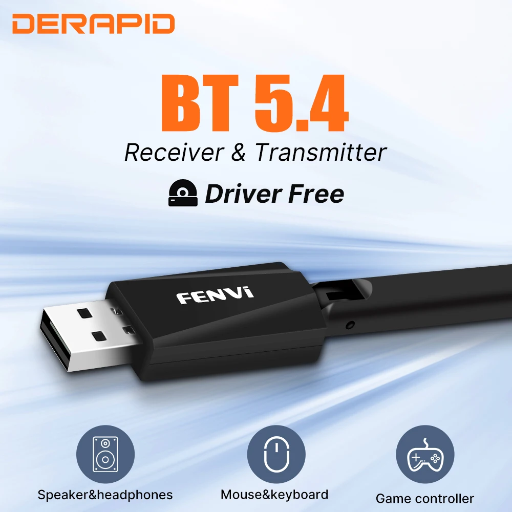 

Fenvi USB Bluetooth 5.4 Adapter Dongle for PC Wireless Mouse Keyboard Music Audio Receiver Transmitter Bluetooth5.4 Windows10/11