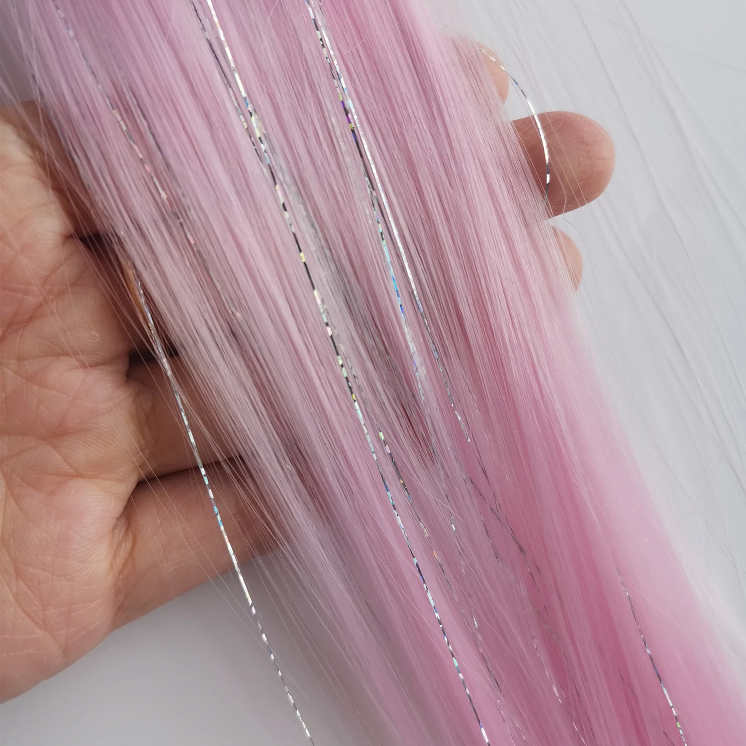 Clip In Gekleurde Hair Extensions Gemengde Zilveren Tinsels Synthetische Regenboog Haarstukken Vakantie Feest Hoogtepunten Voor Vrouwen Meisjes