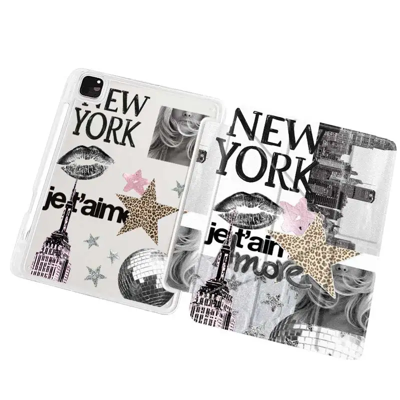 Coque de protection pliable en Y pour iPad A16 10e/11e génération, iPad 10.2, Mini 6/7, Air 7/6/5/4, panneau arrière en acrylique transparent