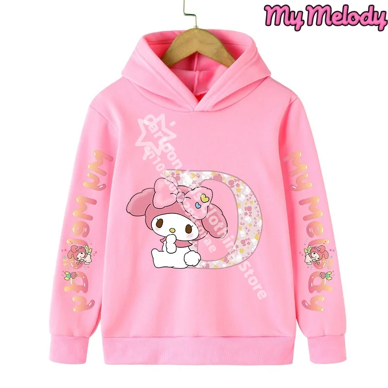 Sudadera con capucha de My Melodys para niños, jersey con letras ABCD Kawaii de animales de otoño con dibujos animados para niños, ropa informal de Anime, Top de manga larga para niño y niña