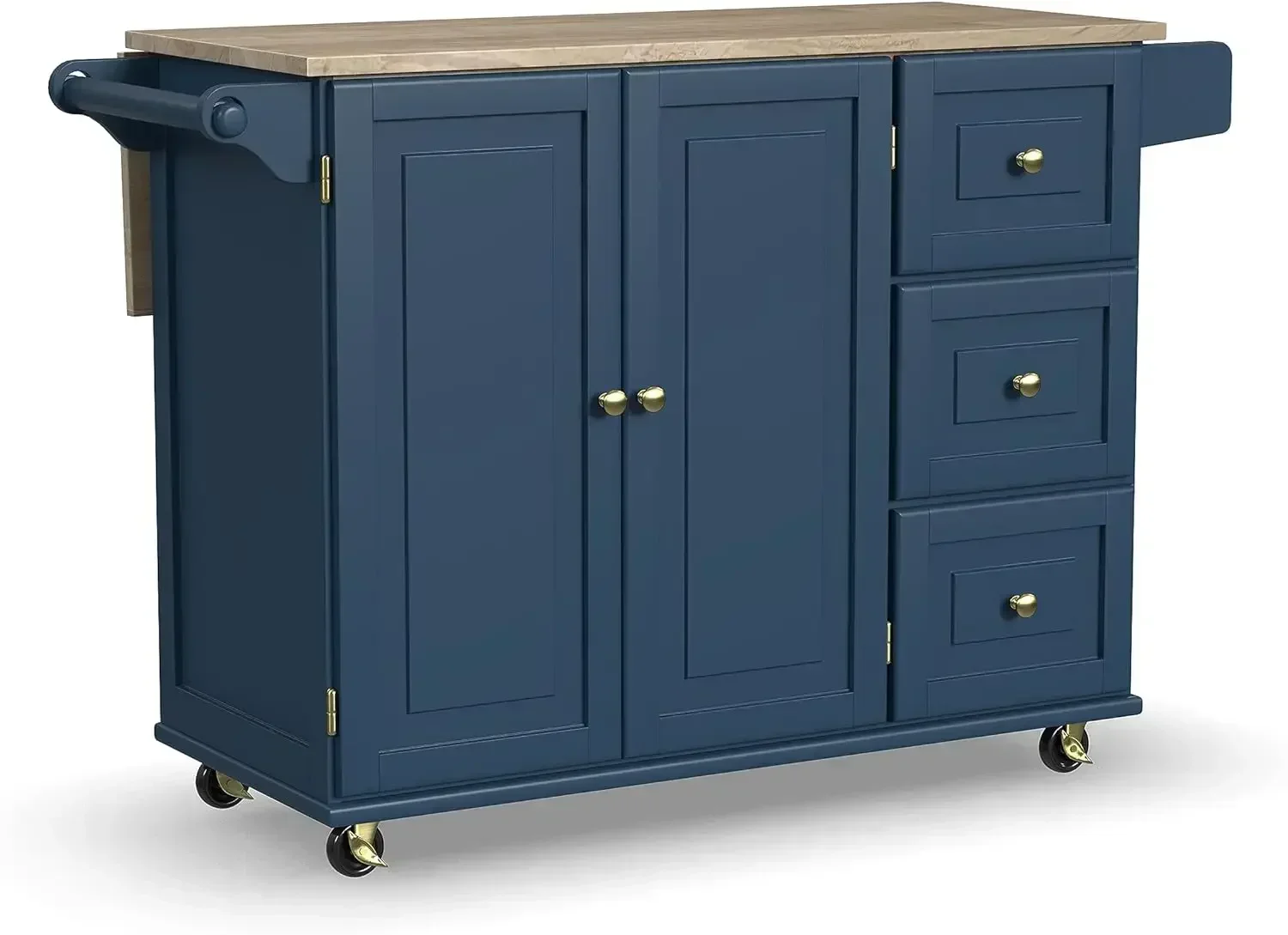 Homestyles Mobile Kitchen Island Cart with Wood Top and Dropleaf Breakfast Bar, Blue