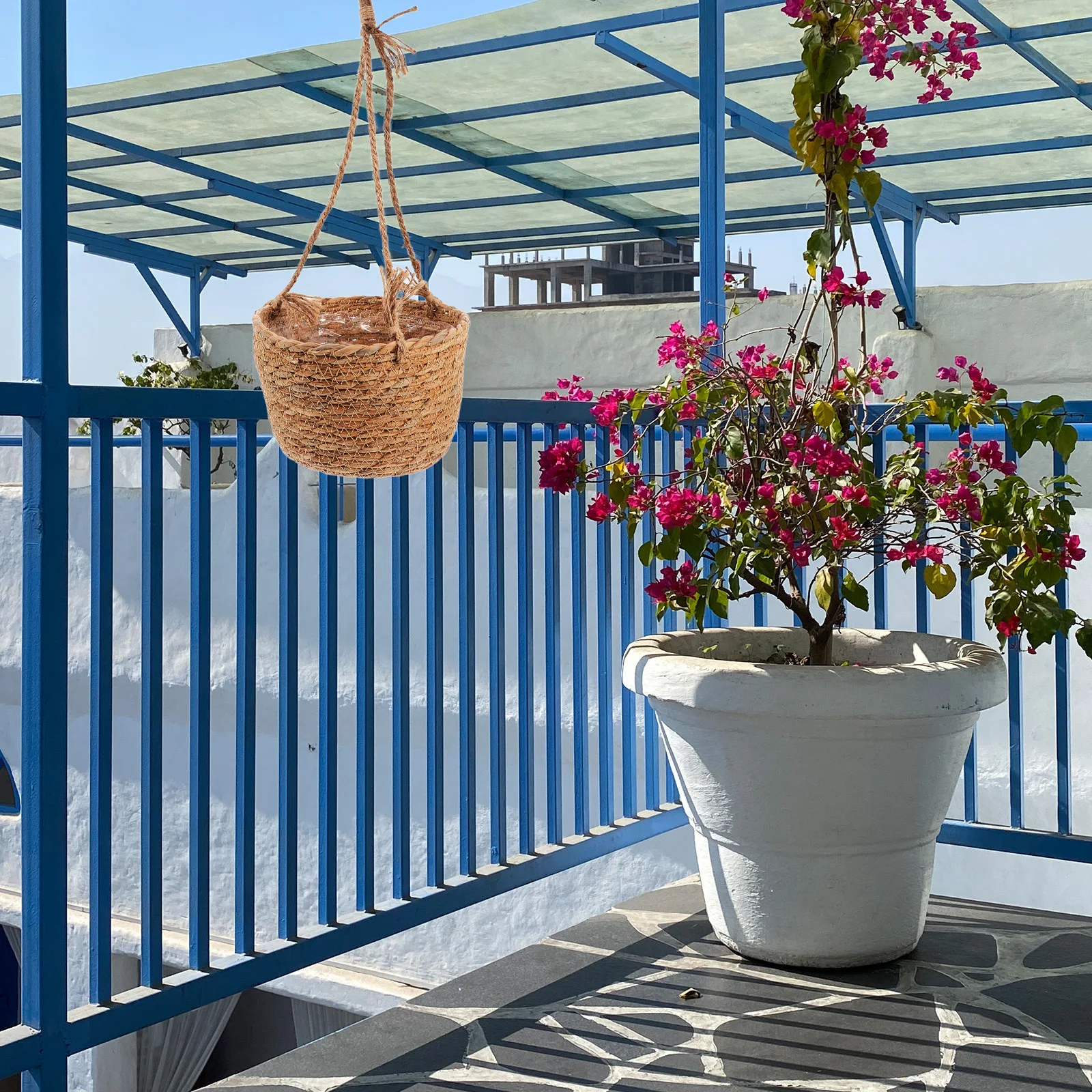 

Outdoor Hanging Plant Basket Rustic Woven Planter Basket Mouth Width 20Cm Space Saver Balcony Decor Indoor Outdoor Plant Holder