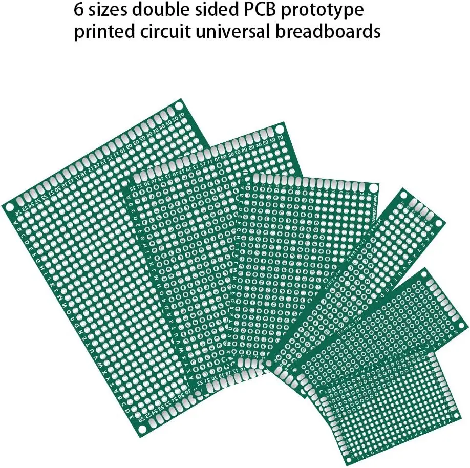 32 Pcs Double Sided PCB Board Prototype Kit 6 Sizes Universal Printed Circuit Protoboard for DIY Soldering Project