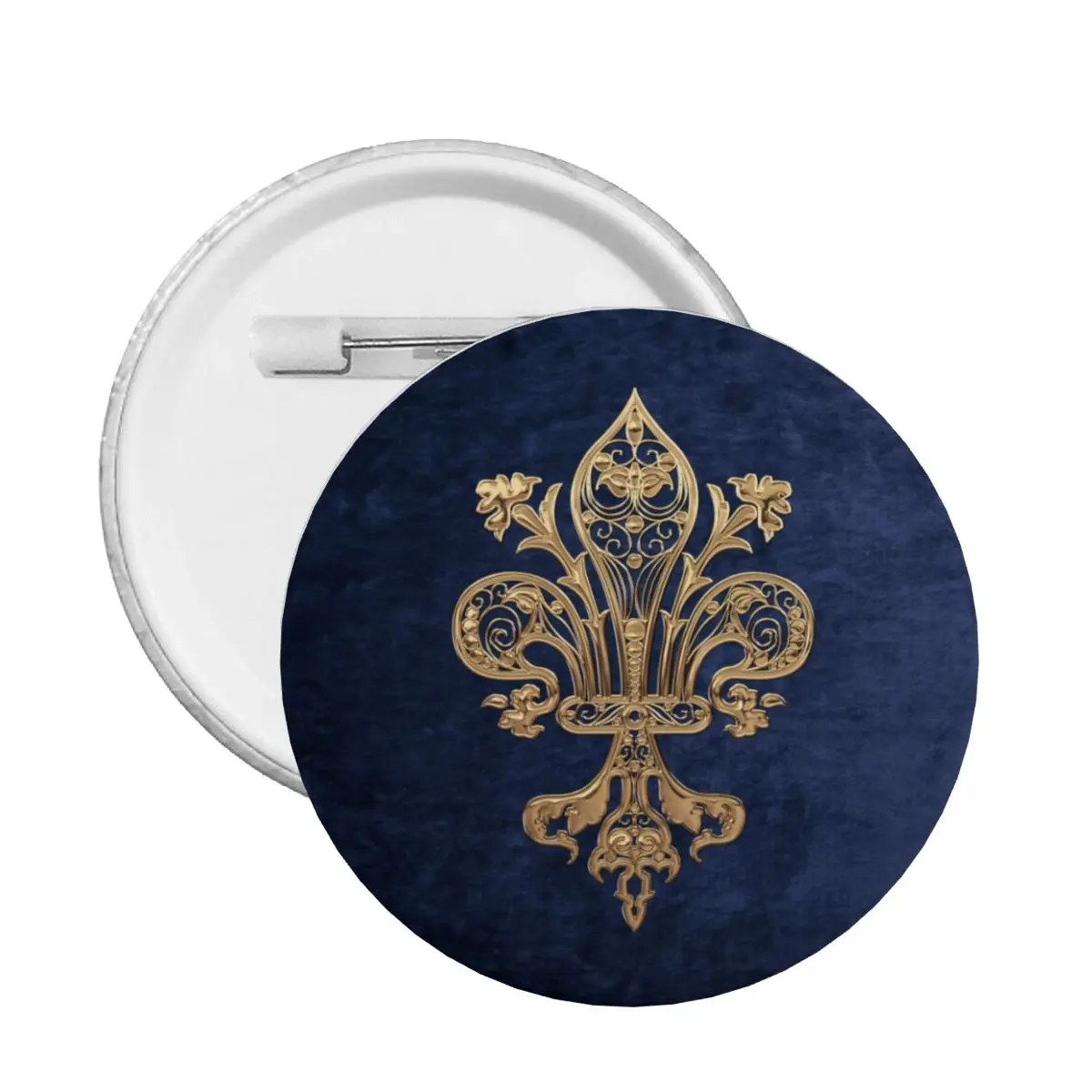 Gold Filigree Fleur De Lis Pin Back Buttons Custom Fleur-De-Lys Lily Flower Brooch Badge for Hats Pinback Birthday Gift