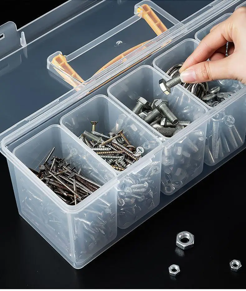Tool Parts Storage Box Large Capacity Household Hardware Tool Box with 6 Removable Bins,Portable Partition Sorting Box