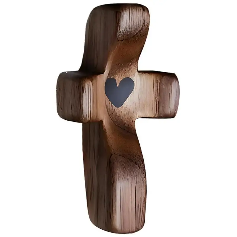 Fidget Crucifixion Black Walnut Crucifixion Relieve Stress Comfort Crucifix Lightweight Pocket Palm Crucifix Hollowed Out Heart