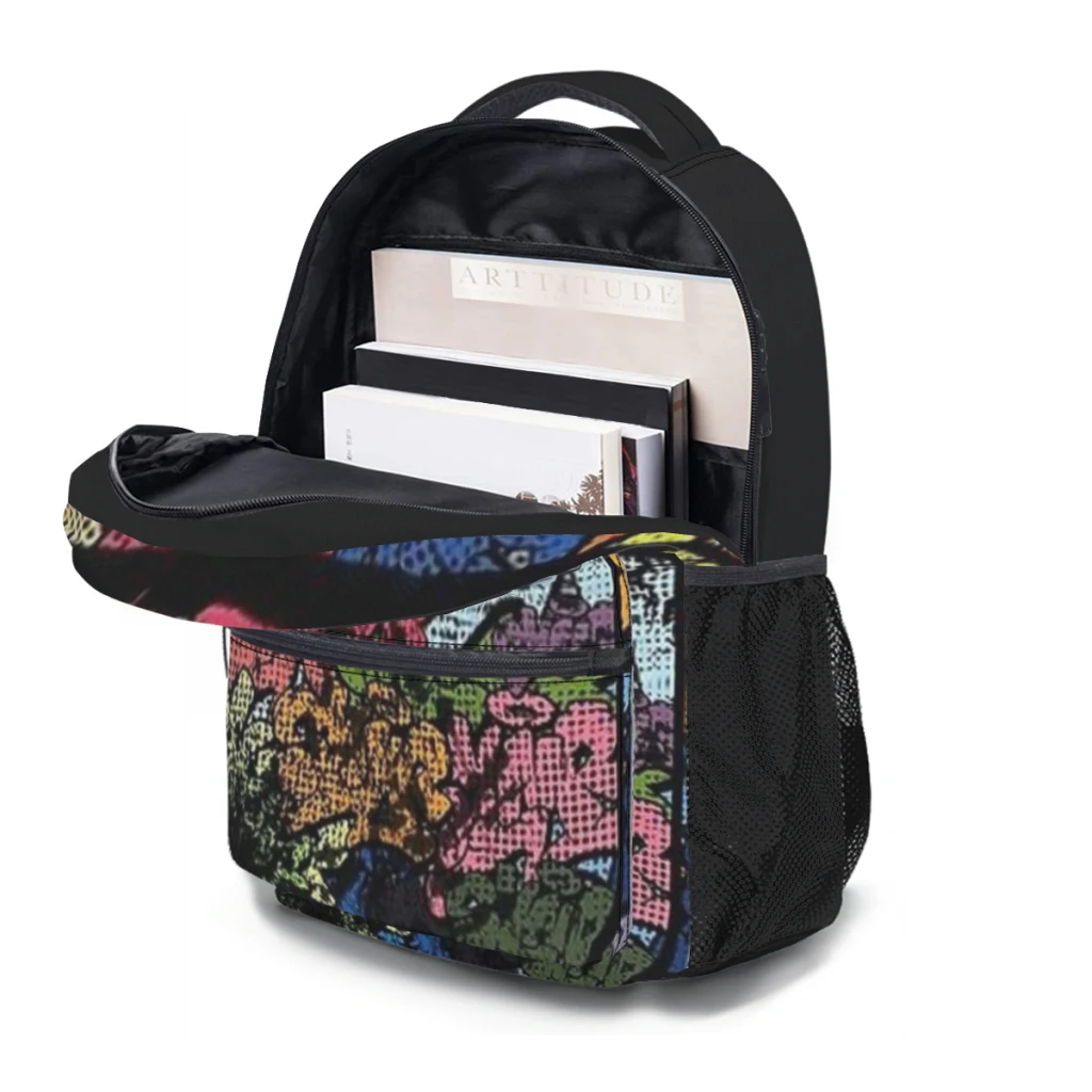 Retro Comic Graffiti Print Schoolbag para meninas, mochila de estudante do ensino médio, grande capacidade, Synr 70s, 17"