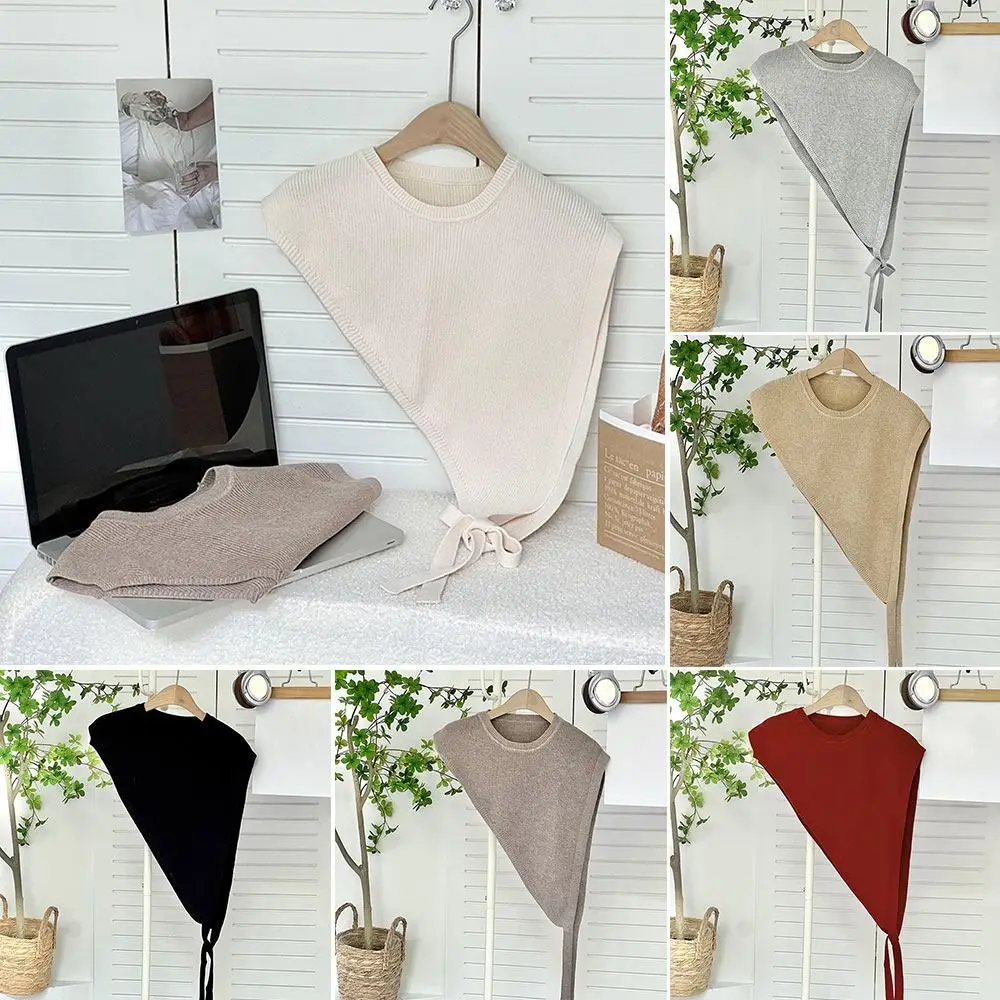 

Вязаная трикотажная жилетка-шаль из полиэстера с треугольным скошенным краем, однотонная, теплая, аксессуар для одежды