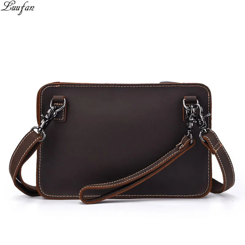 Men's Genuine leather mini Shoulder Bag Real Crazy Horse Cowhide Messenger Crossbody Bag Small Handbag iPad Clutch Bag wallet