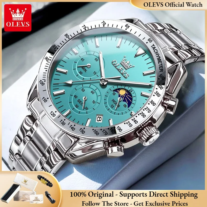 OLEVS 3618 Men Watch Top Luxury Quartz Watch Original Fashion HD Moon Phase Chronograph Waterproof Luminous Brand Men Watch
