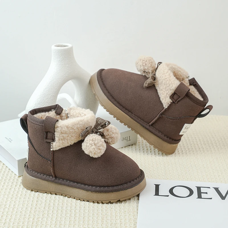 

Girls Ankle Boots Suede Warm Kids Short Boots Side Zipper 2025 Winter New Children Princess Boots Sweet Bowknots Round Toes Soft