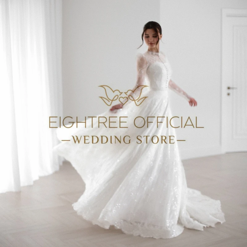 Eightree Elegant A-Lineชุดแต่งงาน 2025 แขนยาวลูกไม้Glitterชุดเจ้าสาวBoho Beach Wedding Prom Ball Gownsที่กําหนดเอง