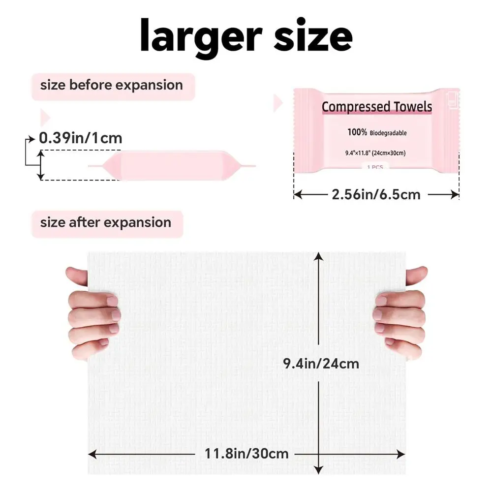 Lençóis de toalha comprimida Toalhas faciais descartáveis para viagens, camping e caminhadas 1 pacote de 30 unidades tamanho 9,4" x 11,8"