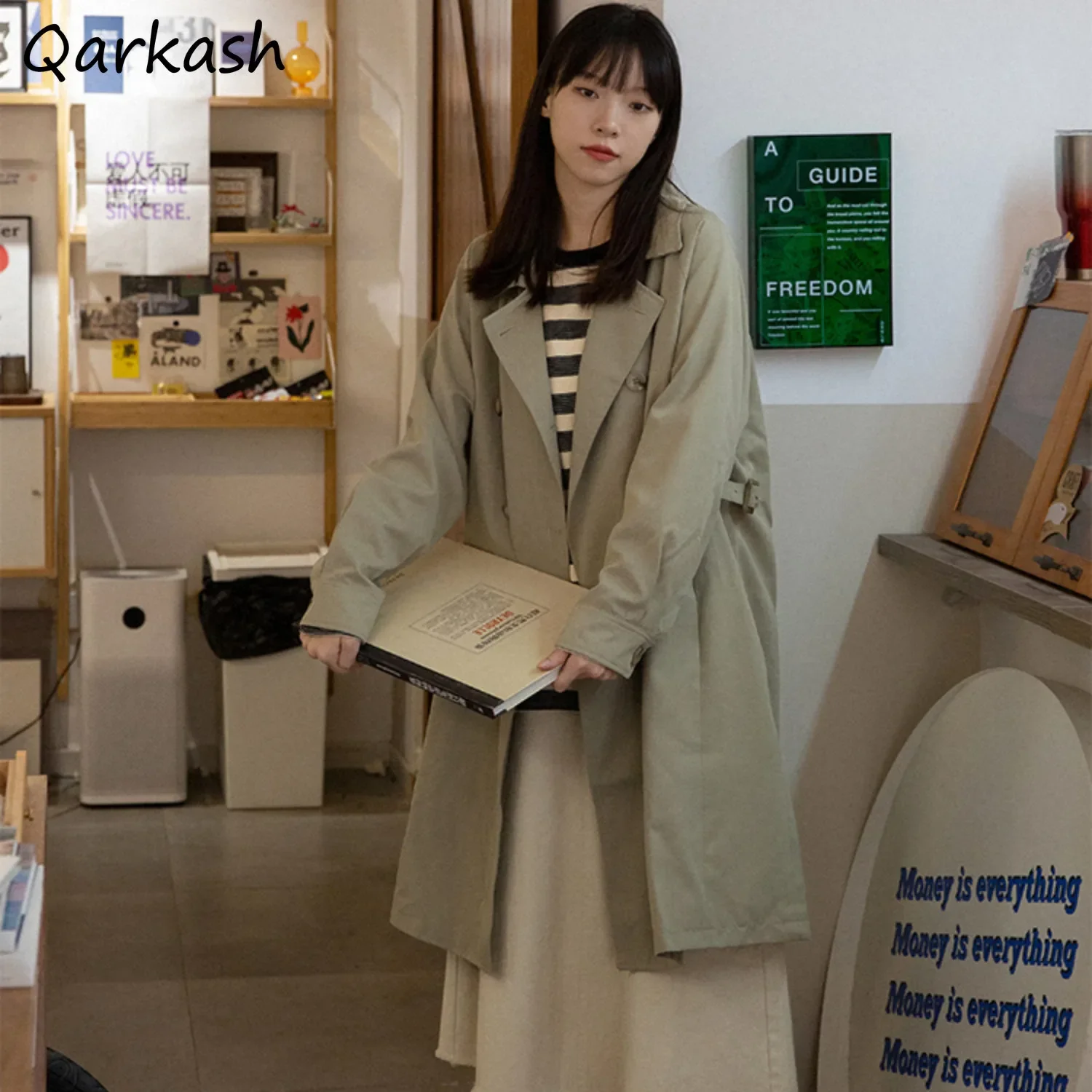 

Trench Women BF Lady Chic Outwear Leisure Slim Hot Sale Popular Solid Minimalist Classic Harajuku Retro Mujer Ropa Japan Style