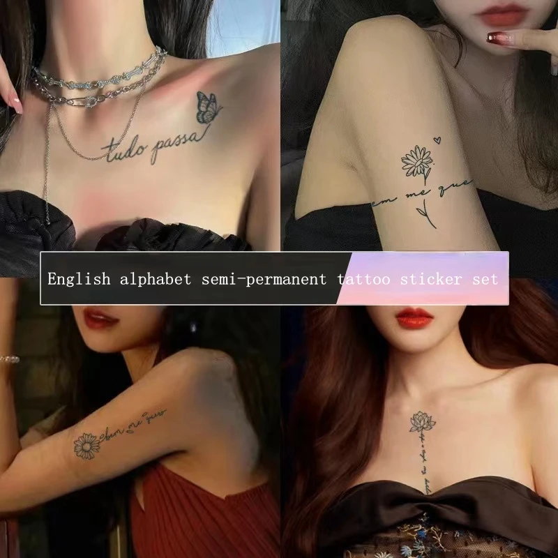 Herbal Tattoo Stickers English Letters Female Sexy Clavicle Waterproof Durable Non-reflective Arm Semi-permanent Juice Stickers