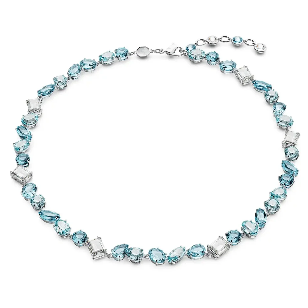 

Silver-Tone Aquamarine Mixed Cut Crystal Choker Necklace