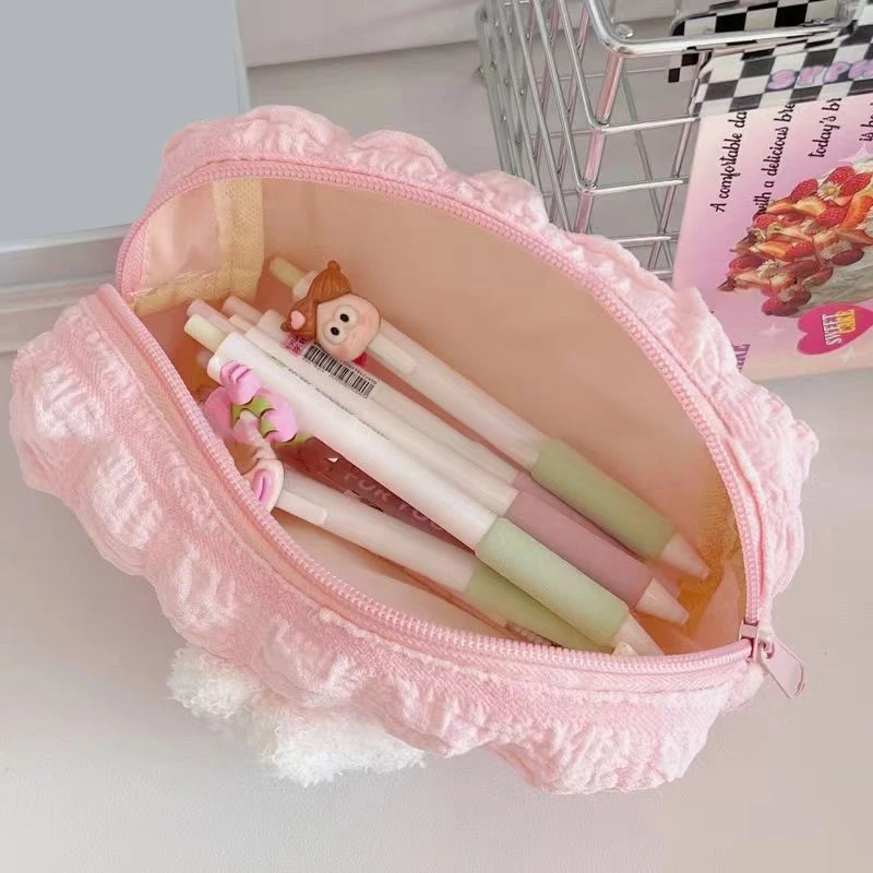 Kawaii Cute Cartoon Rabbit Plush Pencil Case Creative Lovely Bunny Hairy Pen Bag For Kids Gift School Stationery