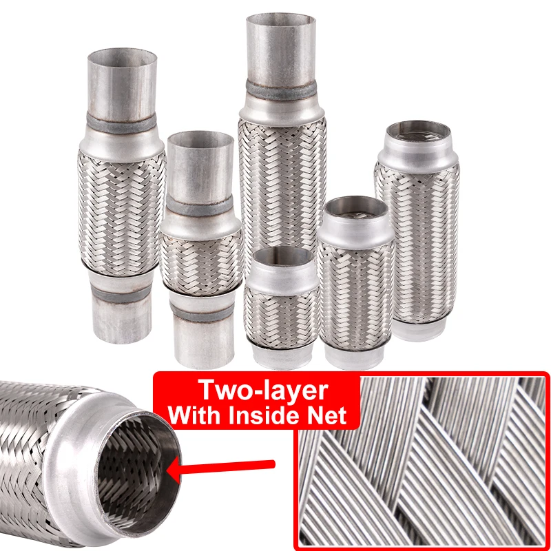 더블 데크 텔레스코픽 유연한 자동차 배기 튜브 연결 브레이드 벨로우즈, 스테인레스 스틸 배기 머플러 파이프, 내부 그물 포함