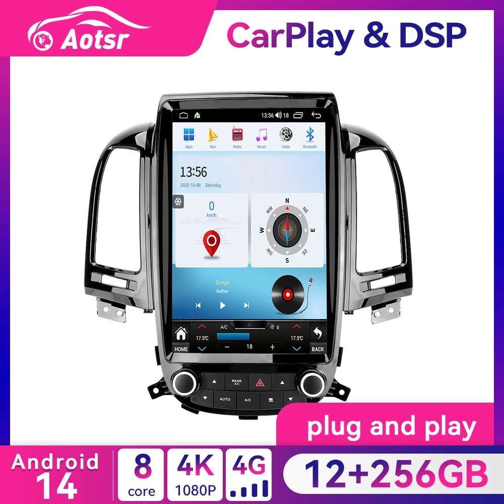 12.1 inches Android 14.0 Car Radio Player GPS Navi for Hyundai Santa Fe Classic Auto Stereo Multimedia carplay 4G SIM Head Unit