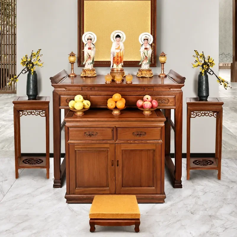 Fragrant Flower Pear Wood Solid Wood Table Buddhist Platform Household New Chinese Style Cabinet Incense Table Niche Tribute