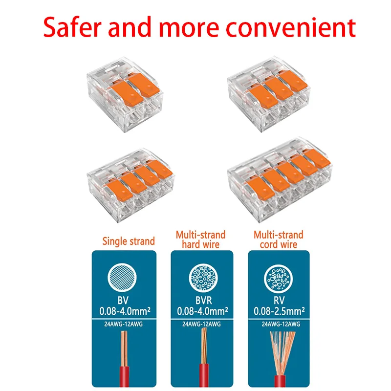 Transparent One in many out Quick wire Connector Universal cable wiring Terminal Block mini Push-in Home Junction box LED Light