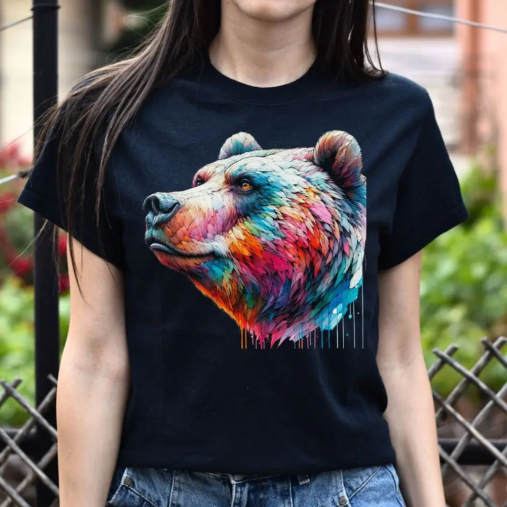 Artistic Bear Color Splash Unisex T-shirt Black Navy Dark Heather High Quality 100%Cotton Short Sleeve