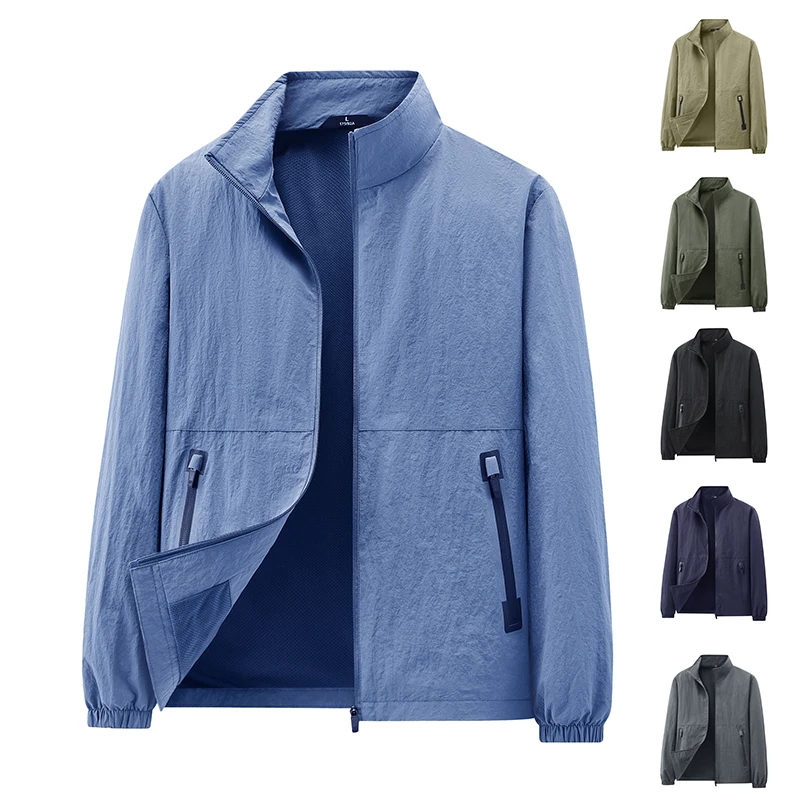 

Men Sports Jacket Breathable Outdoor Casual Sport Running Coat Solid Color Windproof Standing Collar Comfortable Sport Jacket