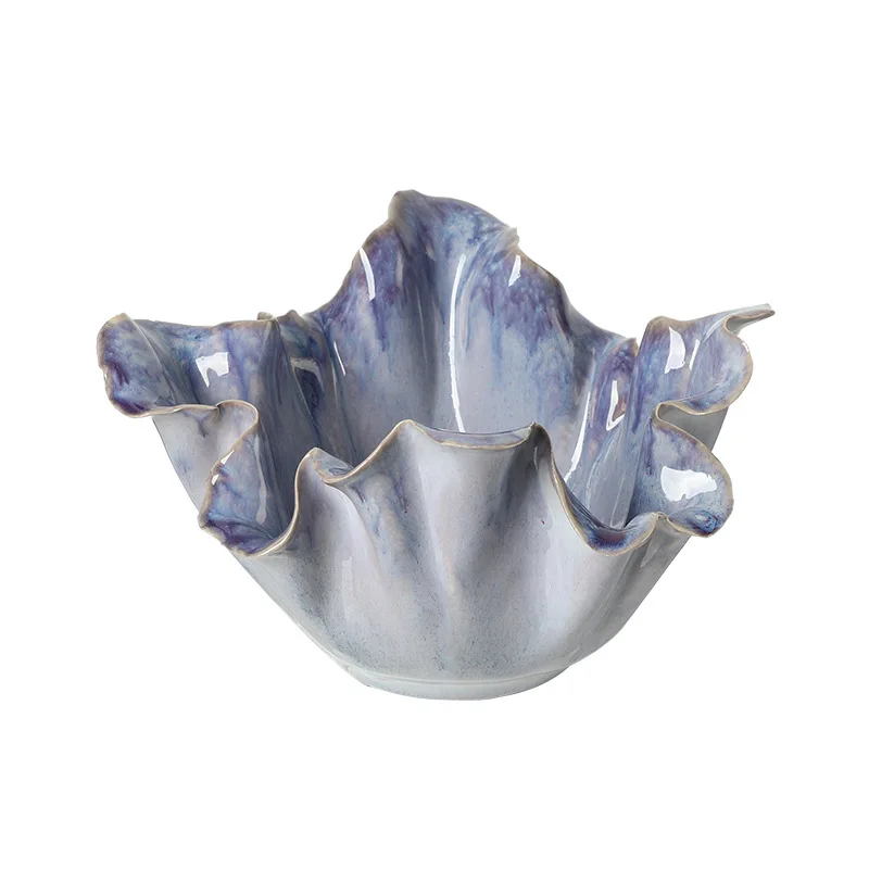 Creative Lily Flower Ceramic Fruit Bowl Pot Handmade Petal Flower Pot Desktop Storage Container Flower Vase Home Decoration