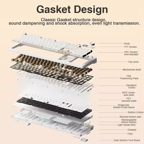 AULA F108pro Wireless Bluetooth Keyboard Macro Gaming keyboard Gasket Hot-swap Full Size Keyboard with TFT Smart Display - Image 4