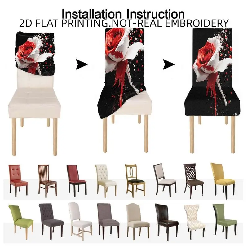High Back Dining Chair Set, Elastic Chair Cover Rose Wave Dandelion Pattern, Dining Room Living Room Outdoor Patio