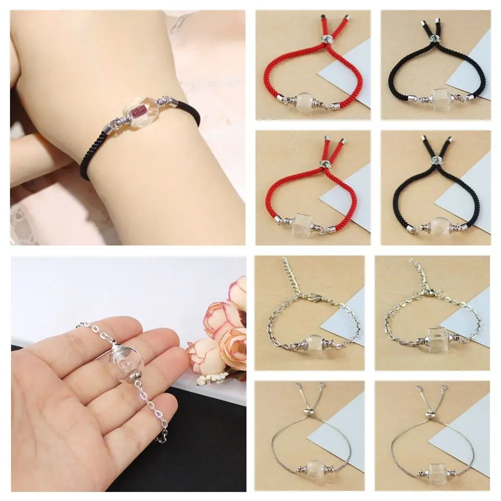 Gift Multicolor Wishing Bottle Bracelet DIY Lucky Charm Vial Cord Bracelet Screw Cap Openable Curve Cube Pendant