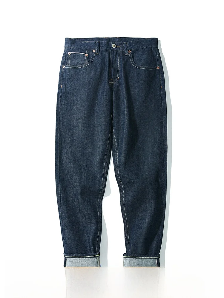 

Retro Indigo Waed Narrow Denim Jeans MBBCAR Youth Casual Cotton Straight Leg Fit Jeans mid Waist Nine Points