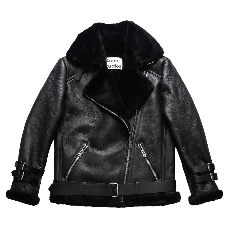 European and American street winter thickened Australian sheepskin fur female lapel with leather belt fur coats