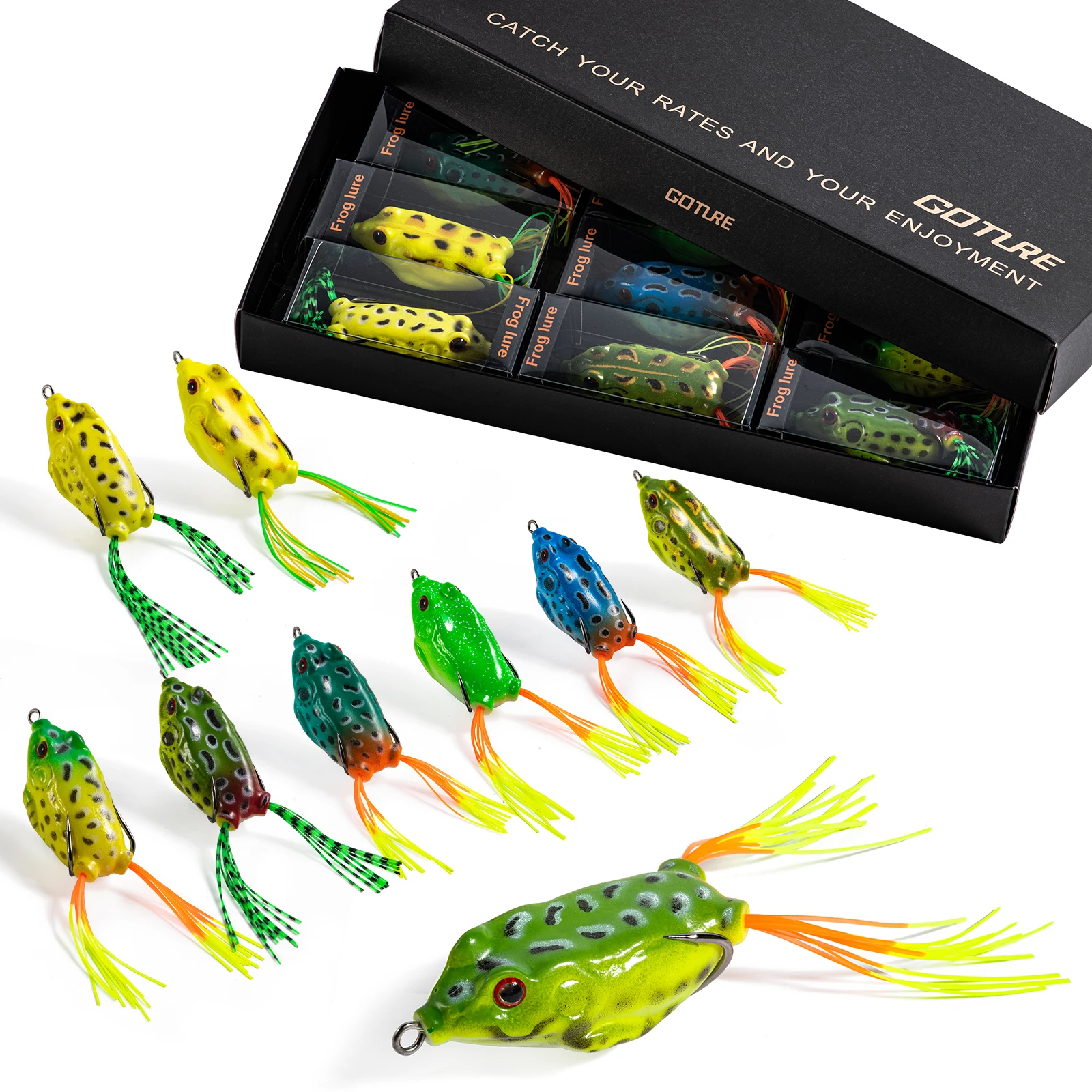 

Goture 1/box 55mm 12g Frog Lure Soft Tube Bait Plastic Fishing Lure with Fishing Hooks Topwater Ray Frog Artificial 3D Eyes