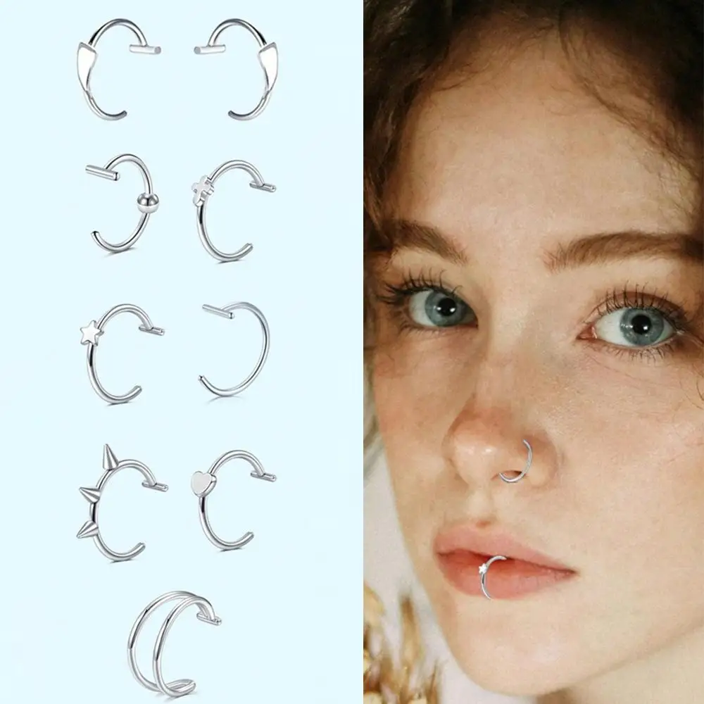 2pcs Fake Lip Piercing Fake Lip Ring Cuff Clip On Faux Snake Bites Hoops Non-Piercing Jewelry Vampires Teeth Fangs For Halloween