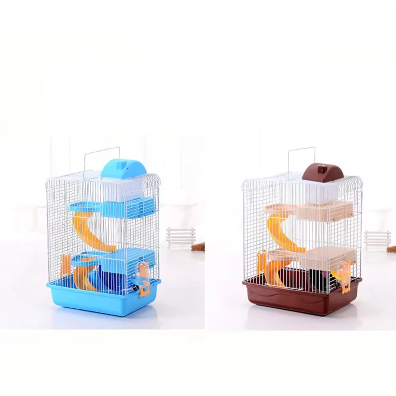 Three-Cute Layers Small House Hamster Cage with Comfy Hide-Out, Includes Fluffy Water Bottle, Spacious Exercise Wheel, and Cozy