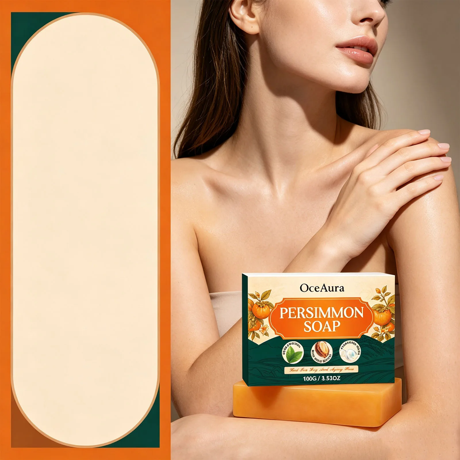 OceAura Persimmon Soap Bar Gentle Body Cleanser Moisturizing Nourishing Refreshing Smooth Skin Daily Bath