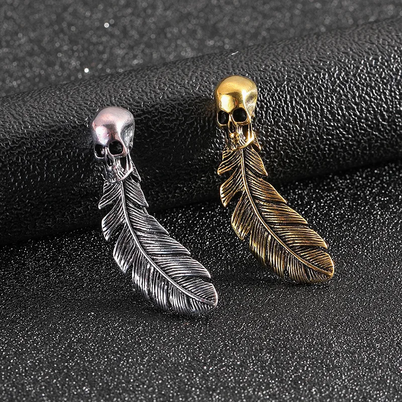 Halloween skull feather brooch punk personalized accessories wholesale
