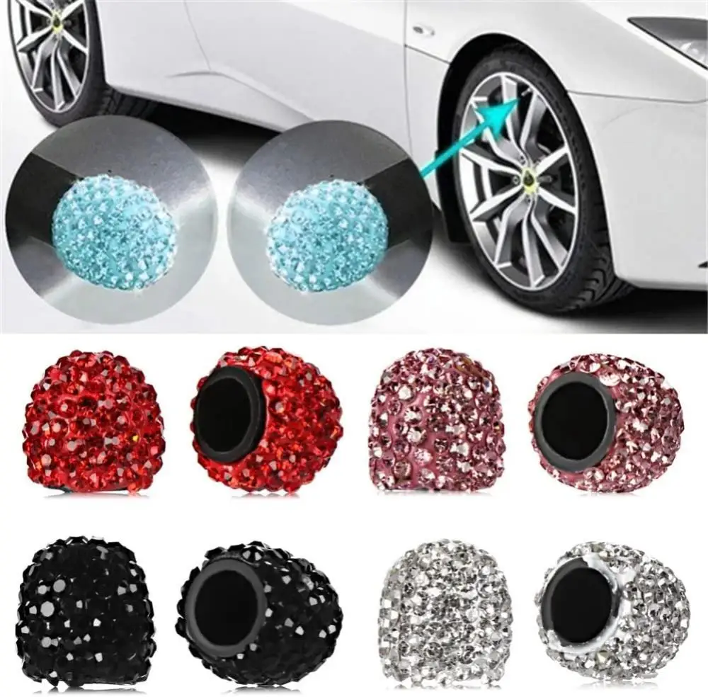 

4pcs Diamond Crystal Car Tire Valve Caps Shining Dust-proof Wheel Valve Cover Vehicle Bling Valve Cap Car Styling Accessories