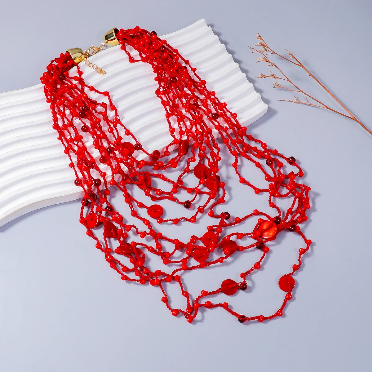 2024 New ZAA Red Multilayer Tassel Beads Chains Choker Necklaces for Women Vintage Statement Jewelry Holiday Party Gifts