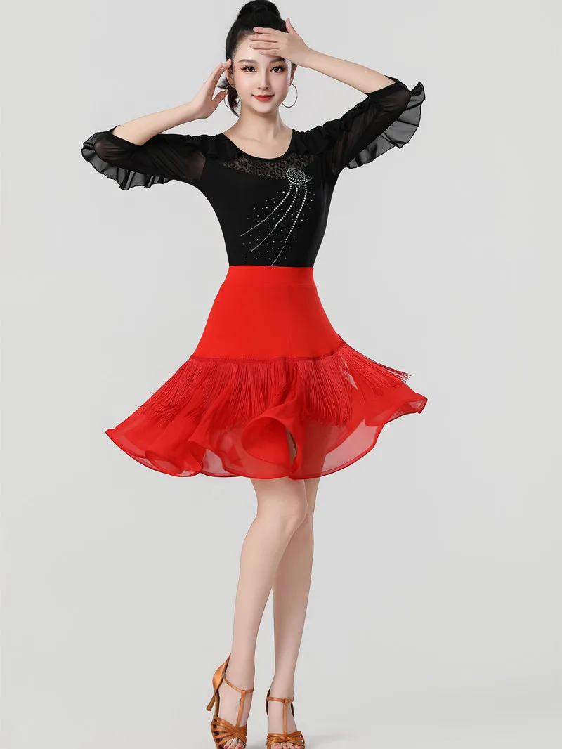 haut-de-danse-amincissant-pour-femme-col-rond-orne-de-volants-elastique-pour-fitness-vetement-de-danse-tendance-en-tissu-polyester