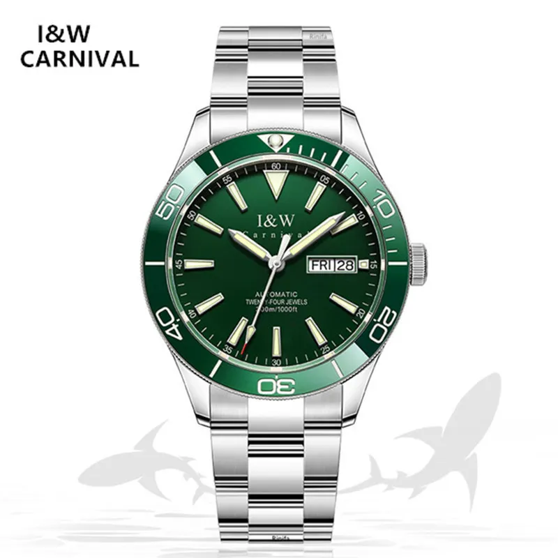 

Carnival I&W Waterproof 300M Diving Automatic Watch for Men Luxury NH36 Mechanical Reloj Sapphire Water Ghost Bezel Montre Homme