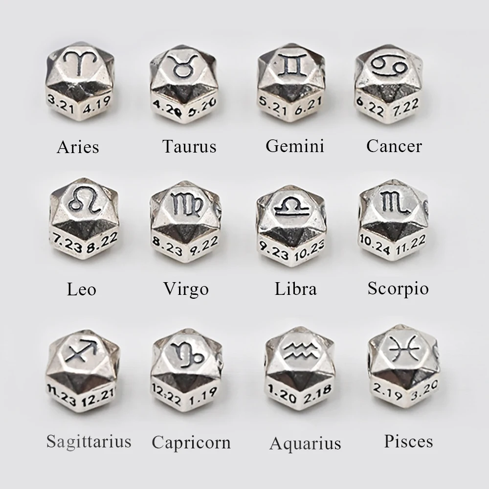 12 Constellations Spacer Beads 925 Sterling Silver Charms Bead Leo Aries DIY Bracelet Pendants for Necklace Jewelry Findings