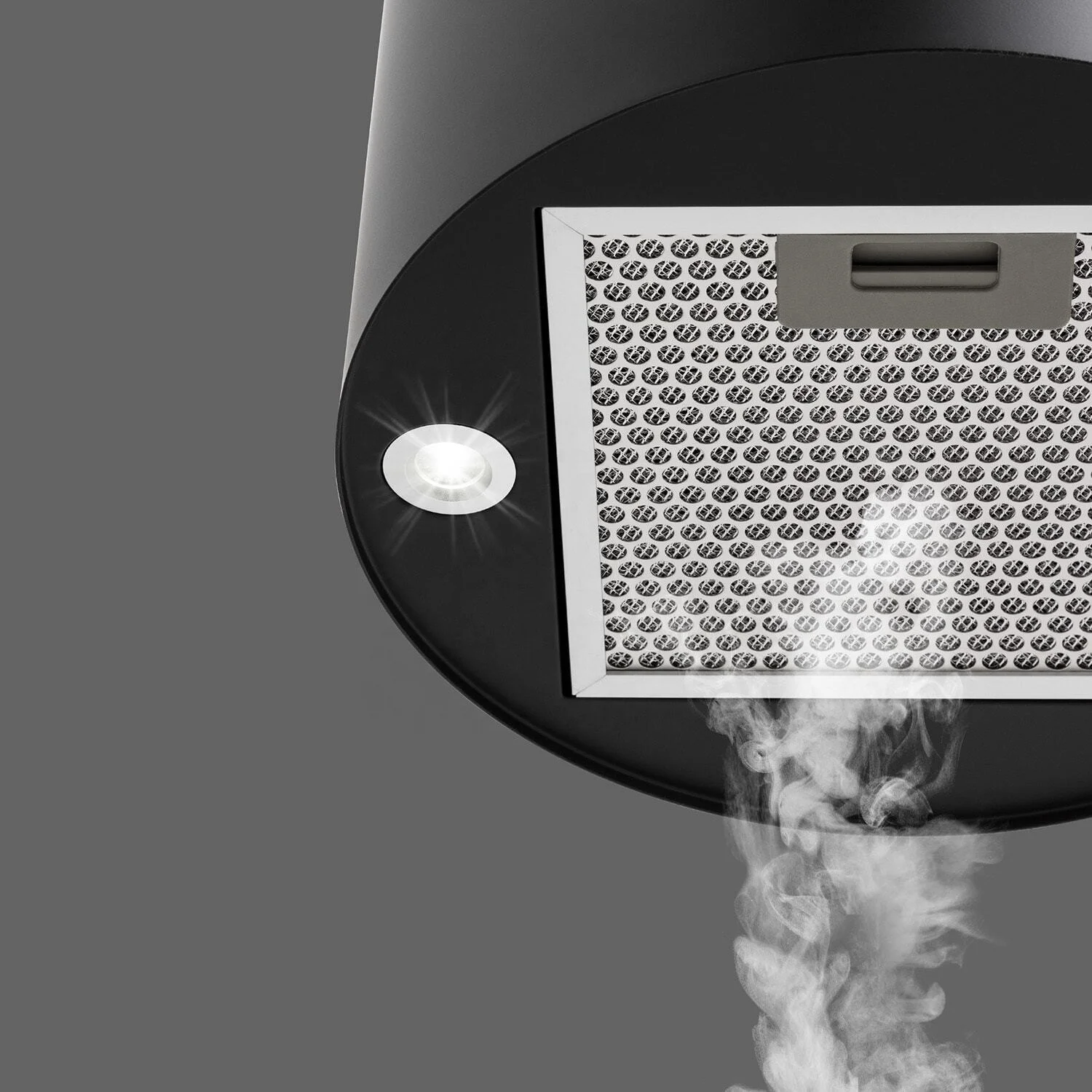 big suction  black round ceiling island smart range hood round ceiling hood column cooking kitchen hood with aluminum filters