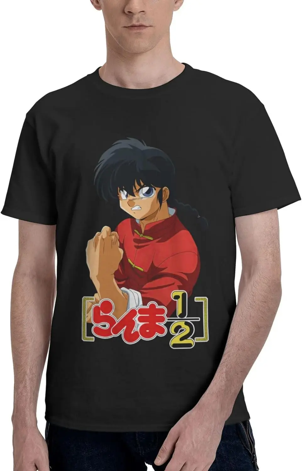 Anime Ranma ½ Shirt Cotton Short Sleeve Cool Tshirt for Man Black